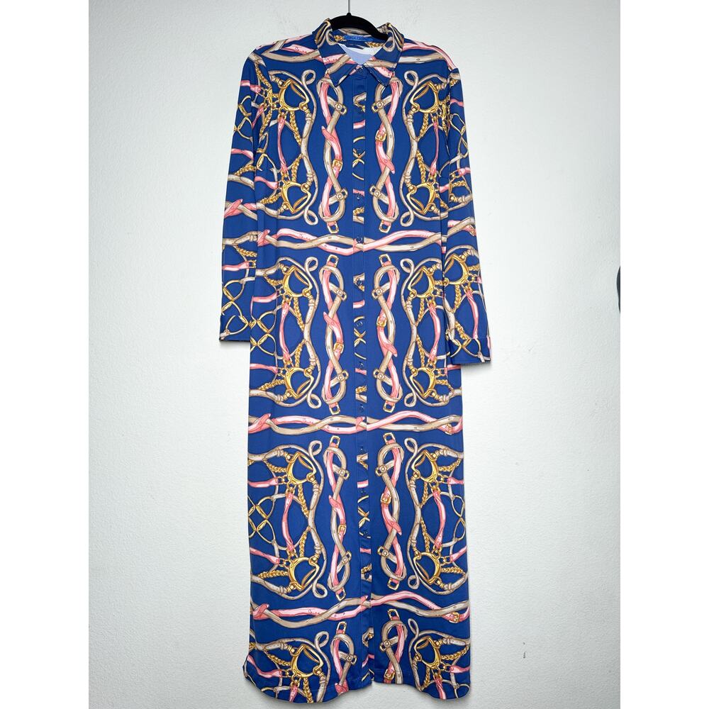 J McLaughlin Amory Maxi Dress XL Mega Riding Lessons Navy Coral Catalina - Picture 3 of 13